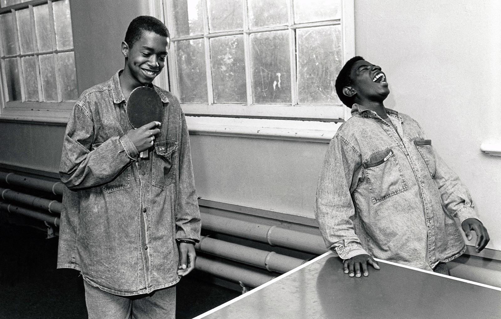 Teenagers playing table tennis Nottingham UK 1989